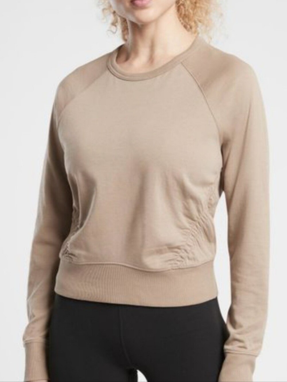 Athleta Tan Rusched Sweatshurt Long Sleeve Sundown Pyckered